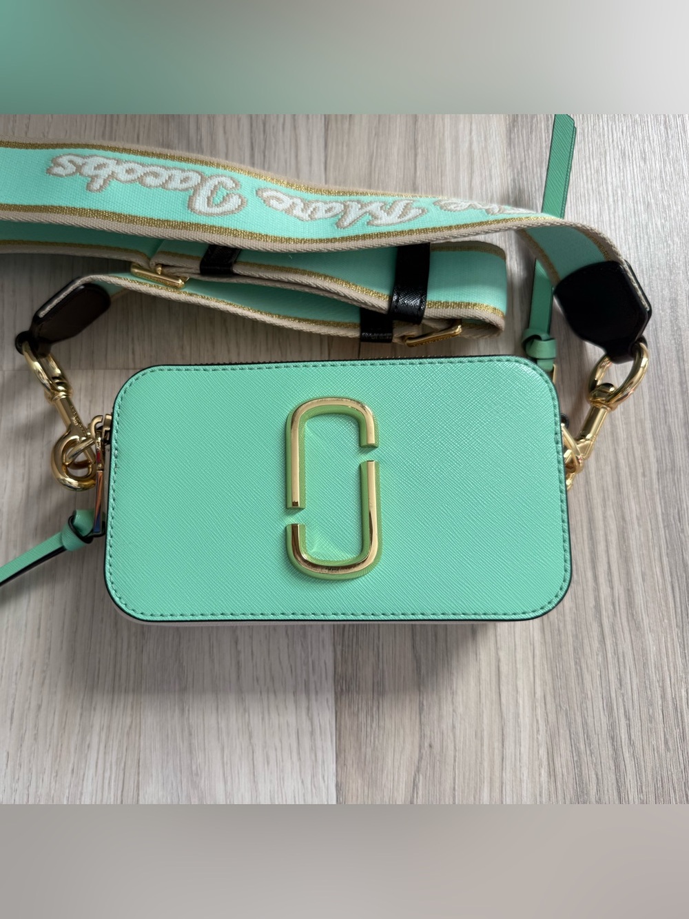 Marc Jacobs Mint Green Leather Crossbody Camera Bag with Gold Hardware